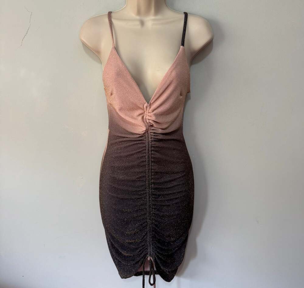 Vintage Privy Dress Womens Small Pink Brown Ombre Metallic Y2K Indie Sleaze Glam